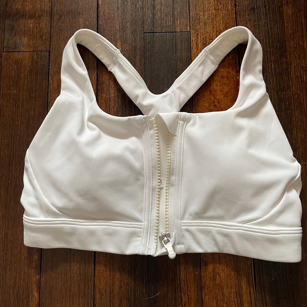 Athleta Ultimate Zip Front Bra white XS A-C sports bra